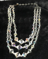 Vintage 1950s Aurora Borealis Necklace Multi Strand Faceted Graduated 12”