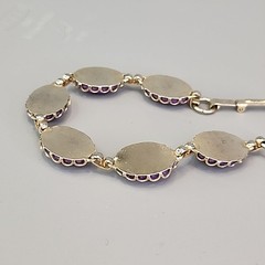 Vintage Oval Bead Bracelet Purple Pearlized Gold Tone Linked 6.75″