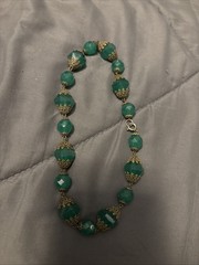Emerald green antique glass choker filigree metal spacers