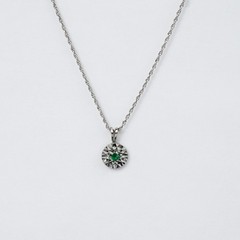 14K Solid White Gold Natural Emerald Circle Reflection Pendant Necklace