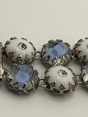 Vintage Gayle attributed bracelet blue givre milk glass rhinestone crown prongs