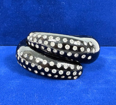 Vintage Black Clamper Hinged Bracelet with Rhinestones