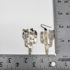 Beautiful Sterling Silver Earrings Southwest Artisan Signed Owl Cactus