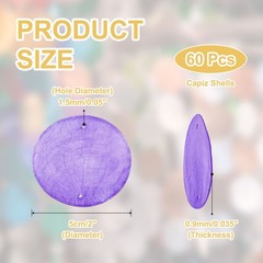 60Pcs Capiz Shells 2″ Round Natural Shells with 2 Holes, Purple