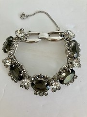 JULIANA Large Smoky Oval Glass Clear & Gray Rhinestones 5 Link Bracelet GORGEOUS