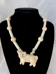 Flying Colors Ceramic Pig Necklace Pink Dot Beads