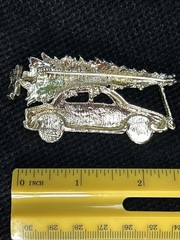 AJC Large Christmas Brooch Bringing Home the Tree with Car Gold Tone and Enamel