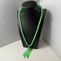 Vintage Lucite Bead Tassel Necklace Green UV Reactive Glow Jewelry