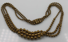 Vintage gold tone brass beaded bead ball three 3 strand graduated necklace 16″