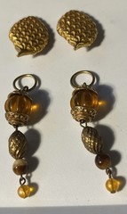 Vtg KATE HINES Signed Convertible Gold Tone Amber Lucite Couture Clip Earrings