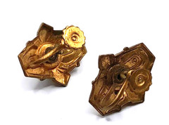 Vintage 1940s/1950s Gold Tone Blue Rhinestone 1″ Screw Back Earrings Retro