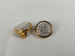 Vtg Yellow Gold Plated Swarovski Crystal Round Clip On Earrings Women’s Jewelry