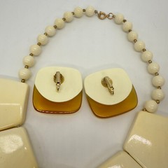 Vintage Necklace and Earring Set Chunky Retro Acrylic Cream Orange Lucite MCM