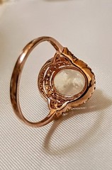 Vintage Cabachon Moonstone CZ Rose Gold 925 Sterling Statement Estate Ring 8.25