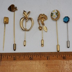 Lot of 6 Costume Jewelry Lapel Stick Pins 1950’s-1970’s