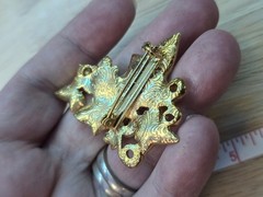 Vintage Gold Tone Grape Cluster Brooch Pin Faux Pearl Ivy Leaf Mid Century