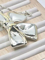 Vintage Italy 925 Sterling Silver Bow Ribbon Necklace Brooch Convertible 17″