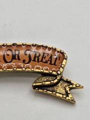 Vintage John Wind Maximal Art Halloween Trick or Treat Banner Brooch Pin