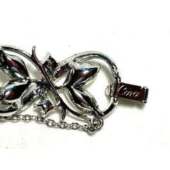 Vintage Coro Floral Infinity Link Rhinestone Bracelet Silver Tone 1950s