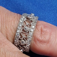 STERLING SILVER DESIGNER White CZ Filigree Wedding Band ETERNITY Ring Size 7.75