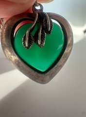 Vintage green malachite necklace sterling silver 925 heart pendant woman jewelry