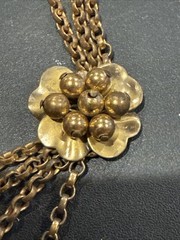 ANTIQUE VINTAGE FESTOON NECKLACE GOLDWASH BRASS FILIGREE ROSETTES DANGLES