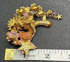 Kirks Folly Gold Tone Angel Cherub Sun Mushroom AB Rhinestone Enamel Brooch Pin