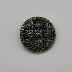 Vintage Art Deco Markasite Round Geometric Domed Sterling Silver 925 Brooch Pin