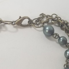 Vintage STATEMENT Bead Silver Tone CROSS Necklace Multi Strand Goth Rocker