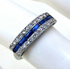 Antique Art Deco 1920’s Platinum Diamond & Simulated Sapphire Wedding Band