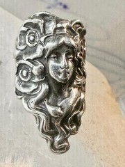 Art Nouveau ring face art deco band size 4 sterling silver women girls