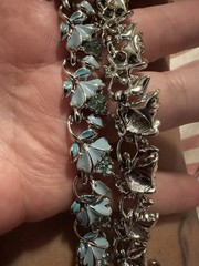 Coro Vintage Signed Pegasus Blue Enamel Rhinestones Floral Necklace Choker