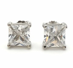 3.4g Sterling Silver 7mm Princess Cut CZ Stud Post Earrings Marked 925 #94