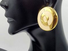 Geometric Mismatch Metal Cream Enamel Gold Tone Round Career Pierced Earrings