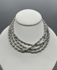 Metallic Oval Textured Beaded Necklace Vintage Silver Tone Opera 54 in