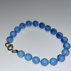 Vintage Marbled Plastic Round Bead Bracelet Sky Blue Classic Everyday N14