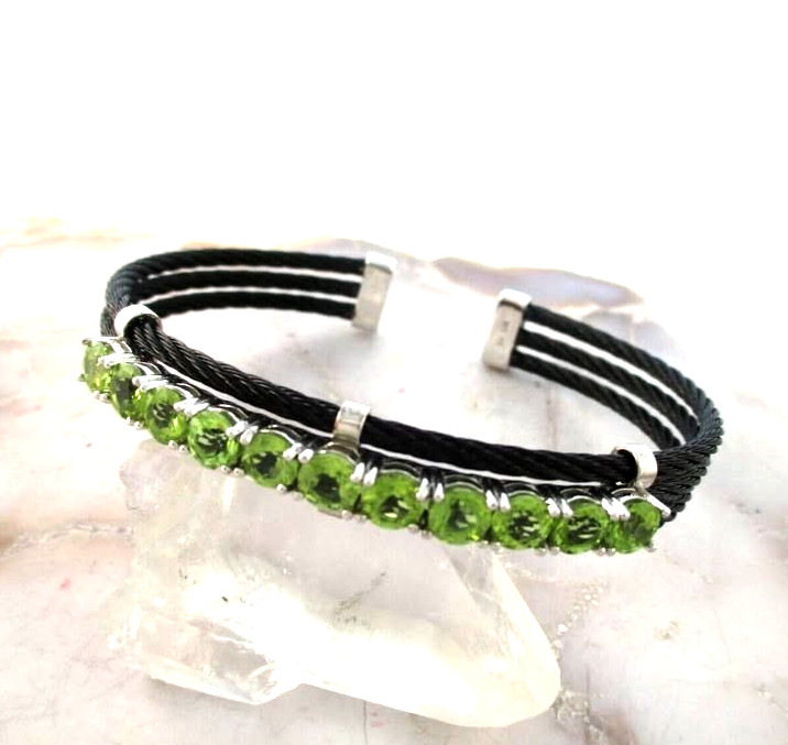 DK JTV GREEN PERIDOT STAINLESS STEEL CUFF BRACELET 5.00CTW NIB