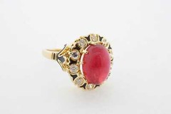 Estate Sale 14k Yellow Gold Cocktail Ring Pink Tourmaline Diamonds Size 9.25