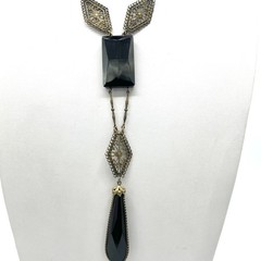 Antique 1920s Art Deco Black Filigree Drop Necklace-Elegant Flapper Lavalier
