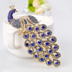 Vintage Blue Peacock Brooch Pin Crystal Rhinestone Bird Jewelry Gift Women Clear