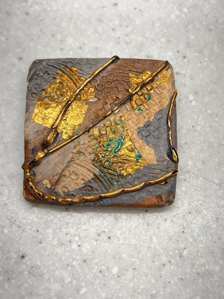 Vintage Post Modern Art Deco Ceramic Collage Brooch Statement Piece Wearable Art
