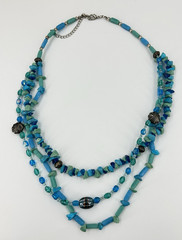 Natural Green Blue Stone Necklace Glass Triple Strand Silver Tone