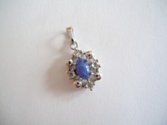 TEKA 925 Sterling Silver Pendant Blue Cabochon Stone Clear 1.0 g 1.9 x 1.0 cm