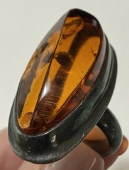 Bold Vintage Modernist Sterling Silver Unique Sculptural Cognac Amber Ring Sz 7