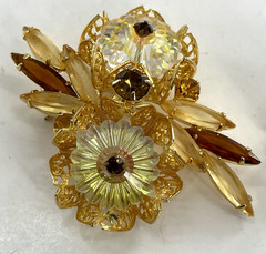 Juliana Delizza Elster Gold Tone Topaz Margarita Navette Brooch Earring Set