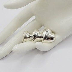 Triple Heart Graduated Sized Puffy Look Sterling Silver 925 Brooch Pin Thailand