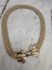 Vintage Gold Tone Multi Strand Collar Choker Necklace 15in Floral Foldover Clasp