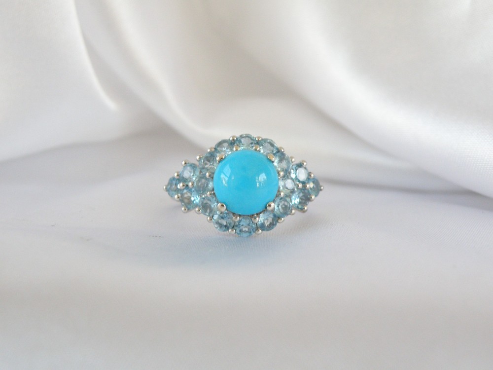 Vintage Sterling Silver 925 Sleeping Beauty Blue Topaz Ring Size 7
