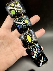 1950s/60s Enamel on Copper 3 Piece Studio Jewelry Set MCM Birds Trees Sunburst
