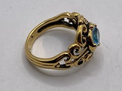 Vintage Octagon-Cut Light Blue Stone in Goldtone Filigree Ring (Size 7)